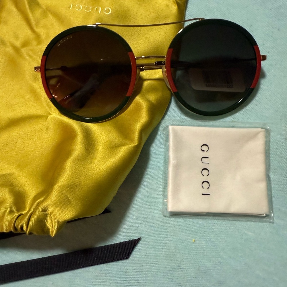 Gucci Red and Gold Round Sunglasses